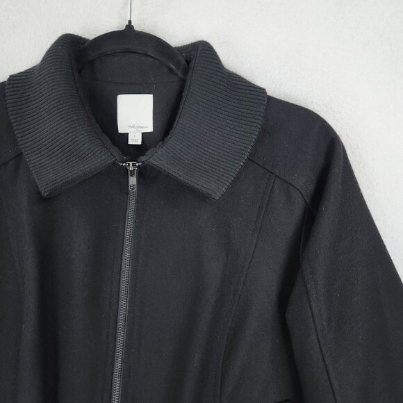 Halogen Jacket Womens Large Black Wool Blend Full Zip Bomber Classic Casual - Picture 2 of 12